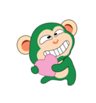 Lovely Couple Funny Little Green Monkey（個別スタンプ：15）