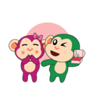 Lovely Couple Funny Little Green Monkey（個別スタンプ：35）