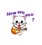動く 軽音学 しろ猫（白猫）ギター（個別スタンプ：1）