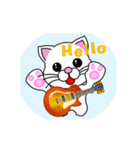 動く 軽音学 しろ猫（白猫）ギター（個別スタンプ：4）