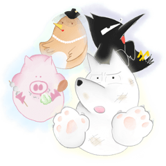 [LINEスタンプ] Pig dog crow hen