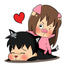 [LINEスタンプ] Puppy ＆ Piggy Love Story