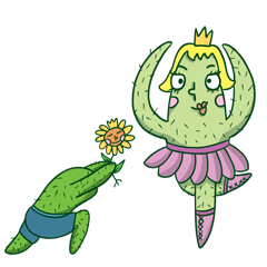 [LINEスタンプ] Cactus and Flower