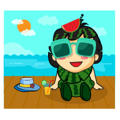 [LINEスタンプ] Girl with Watermelon on her head