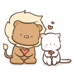 [LINEスタンプ] ライオンと猫,かわいいカップル ver3